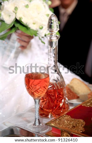 wedding bottle of wine and glass close up