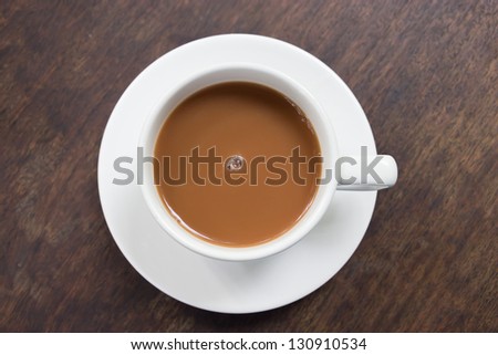 Coffee mug on brown wooden table