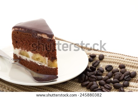 Chocolate banana cake isolated on white background