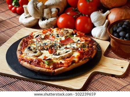 funghi or ham and mushroom pizza