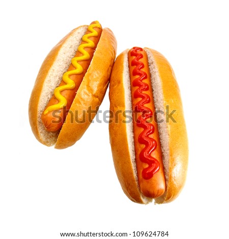 Hot dogs or Wieners with mustard and ketchup toppings, the original classic take away food