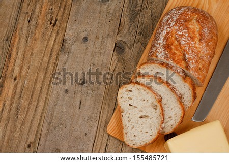 Traditional rustic farmhouse bread and butter background