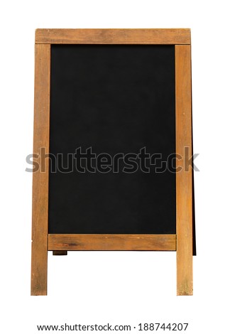 Blackboard mounted in an A Frame signboard also known as a sandwich board with chalkboard area blank for insertion of your own custom message Blackboard mounted in an A Frame signboard also known as a sandwich board with chalkboard area blank for insertion of your own custom message