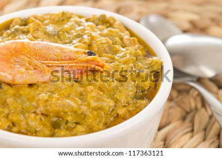 Caruru -  Brazilian food made from okra, onion, shrimp, palm oil and toasted peanuts and cashews. Typical food from Bahia