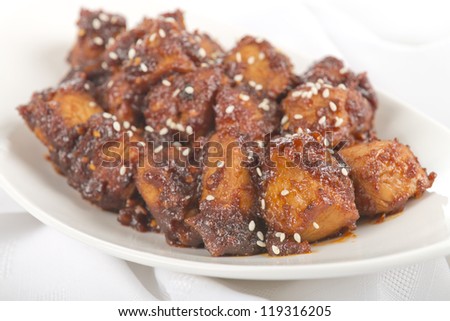 Buldak / Fire Chicken - Korean hot & spicy chicken dish. Traditional takeaway food and happy hour dish.