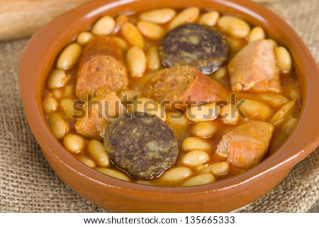 Fabada Asturiana - Spanish bean stew with chorizo, ham and blood sausage.