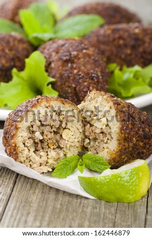 Kibbeh - Middle Eastern Minced Meat And Bulghur Wheat Fried Snack. Also Popular Party Dish In Brazil (Kibe).