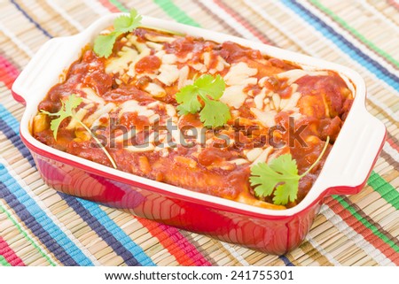 Chicken & Chorizo Enchiladas - Mexican soft tortilla filled with chorizo and chicken cooked in spicy tomato sauce.