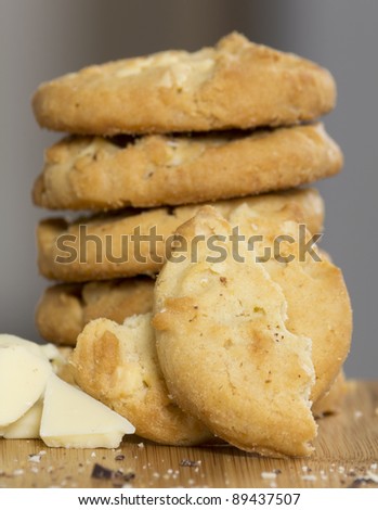 Belgium White Chocolate Chip Cookies Stack with chocolate chunks