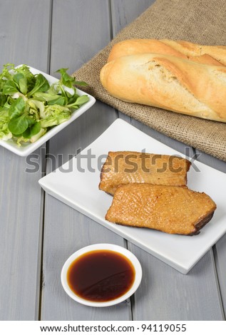 Tea smoked duck breast and salad