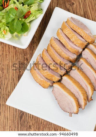 Tea Smoked Duck Breast and Salad.