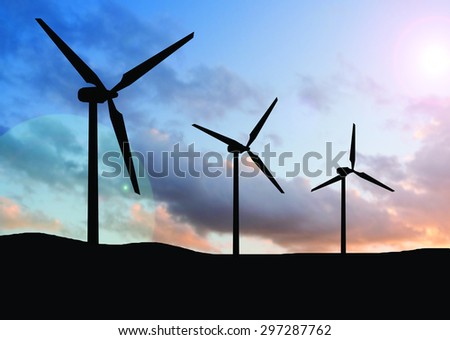 silhouette view of  wind turbine in vintage style