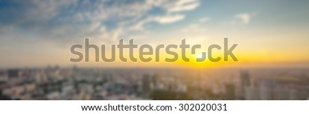 blurred panoramic view of Bangkok city skyline for background