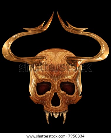 Golden Skull Mask with Tribal Elements Isolated on Black
