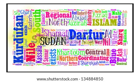 Sudan info-text graphics and arrangement concept in Sudan flag design (word cloud)