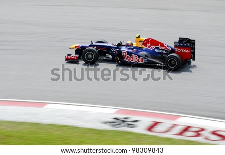 SEPANG, MALAYSIA - MARCH 23: Mark Webber (team Red Bull Racing) at first practice on Formula 1 GP, March 23 2012, Sepang, Malaysia.