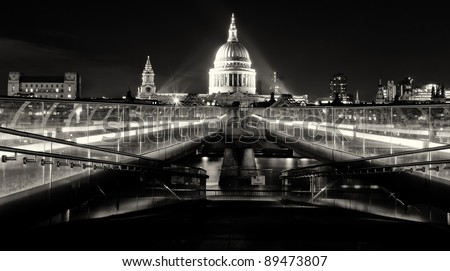 Saint Pauls London Millennium Bridge at Night