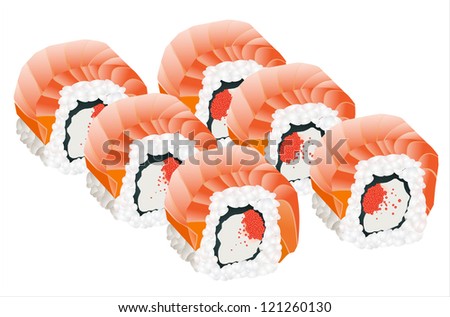sushi roll with salmon and Cream Cheese flying fish roe inside