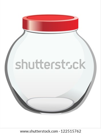 Empty glass jar with red cover isolated on white background