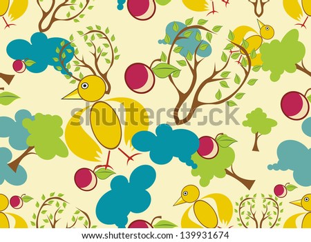 Nature Pattern with birds, , flowers. Can be used for wallpaper, pattern fills, web page background, surface textures.