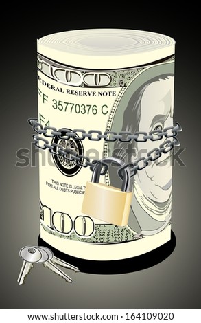 Roll of 100 dollars chained and locked