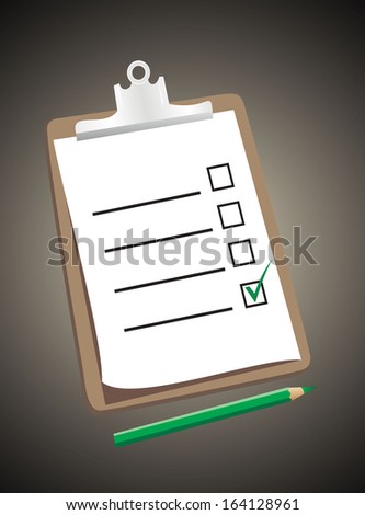 A wooden clipboard holding a ticked checklist and a pencil