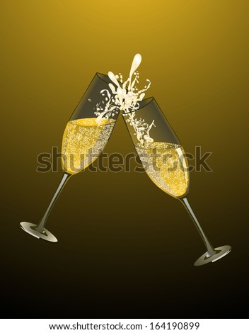 flutes of champagne over yellow background