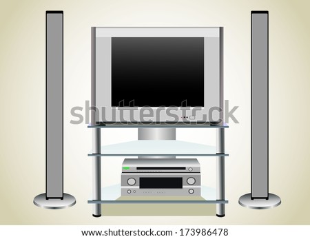 Black TV stands on a glass shelf