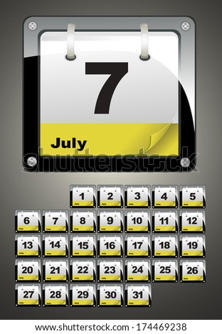 July calendar icons. Set 2014