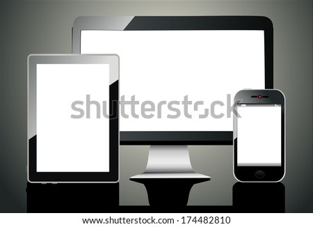 Computer, Tablet and Phone. Set of Computer Devices.