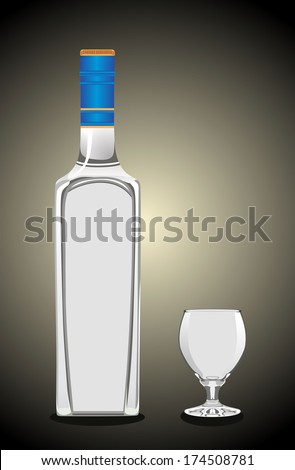 Bottle of vodka and shot glass.
