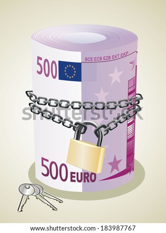 Roll of 500 euro chained and locked