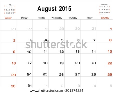 Vector planning calendar August 2015