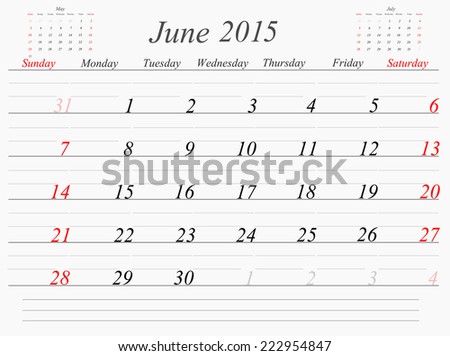 planning calendar June 2015