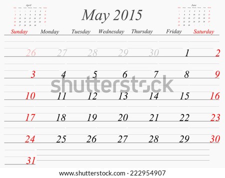 planning calendar May 2015