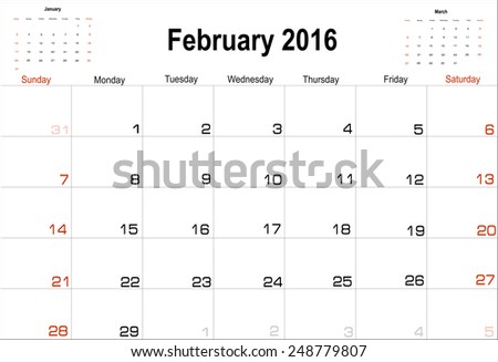 Vector planning calendar  February 2016