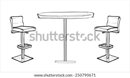 Modern Bar Table With Two Chairs - Hands Sketch Vector Illustration