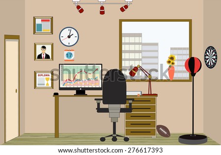 Set of Flat vector design illustration of modern business office and workspace .