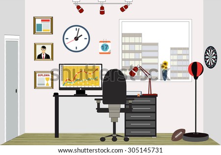 Set of Flat vector design illustration of modern business office and workspace .