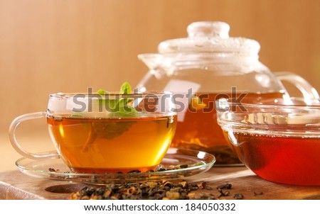 tea kettle with a cup on a beautiful background