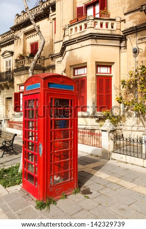 English red telephone box on Malta a summer