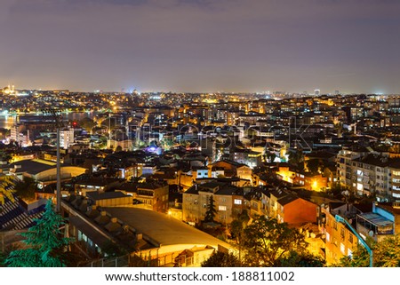 Istanbul panorama with old houses at night