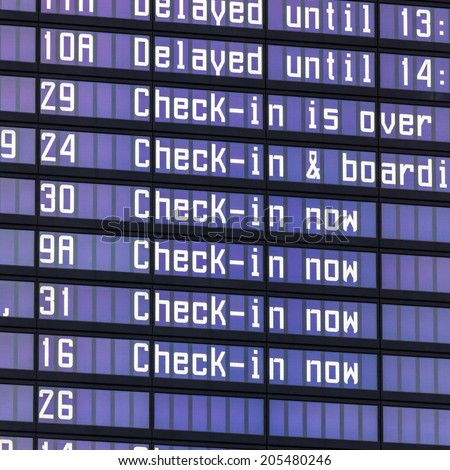 Airport flight information with the list of flights and information on registration