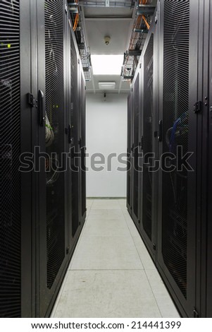 racks in the data center and the corridor between them