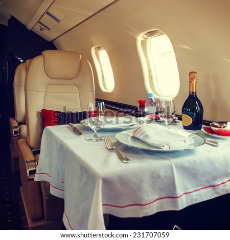 Luxury interior aircraft business aviation decorated table