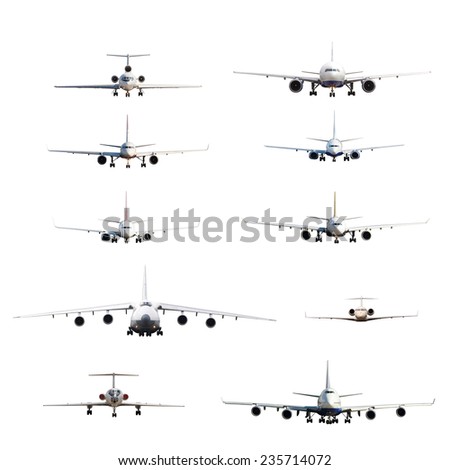 aircraft set with the gear and two jet engines, isolated on white background