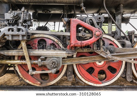 wheel detail of a vintage russian steam train locomotive