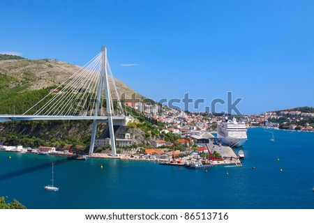 cable-stayed bridge in the port in good weather