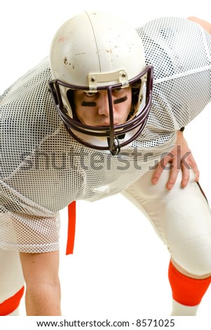 American football player. Three point stance.