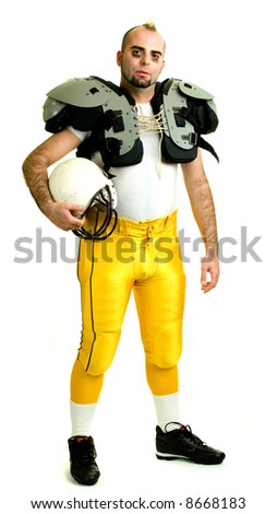An American Football Player. Standing, Holding Helmet. Stock Photo ...
